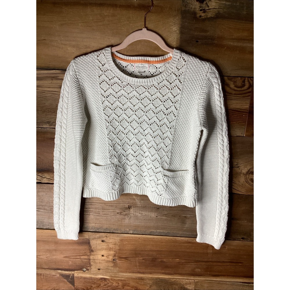 Johnnie B Pointelle Cream Cotton Sweater Cropped Girls Pockets 13-14